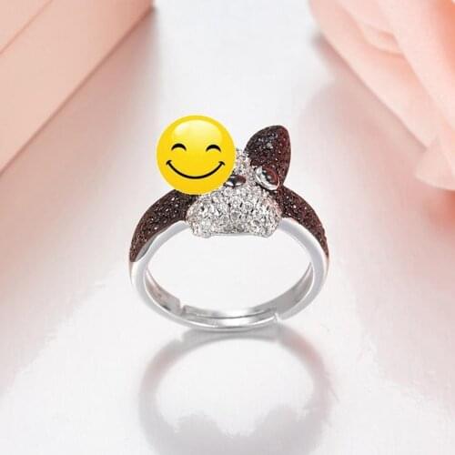 Real 925 Sterling Silver Rings For Women Birthday Gift Fashion Cute Adjustable Size French Bulldog Ring Fine Jewelry