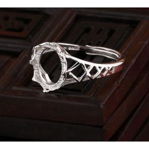 Sterling Silver 925 Women Engagement Wedding Party Ring 8x10mm Oval Cabochon Semi mount Fine Jewelry Setting Whtie Gold Color