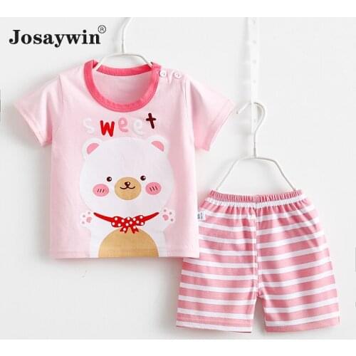 Summer Children Suits Kids Girls Boys Print Cute Cotton 2 Pieces Sets Short Sleeve Top+Shorts Toddler Baby Kids Clothes Sets