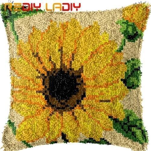 Latch Hook Cushion Sunflowers Pre-Printed Canvas Cushion Cover Acrylic Yarn Crochet Pillow Case Kits Hobby & Crafts Home Decor