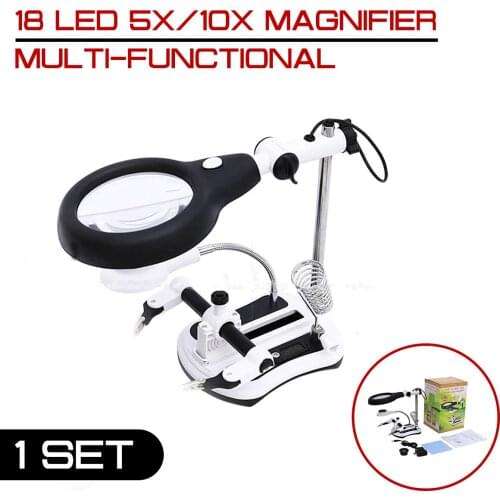 18 LED Multi-functional Welding LED 5X/10X Magnifier Clip Holder Clamp Helping Hand Soldering Repair Mgnifying Tool