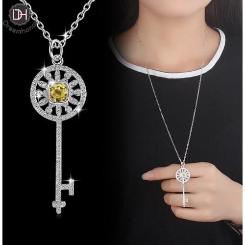 Dreamhonor 2021 Fashion 925 Sterling Silver Zirconia Key Pendant Necklaces Jewelry Accessory