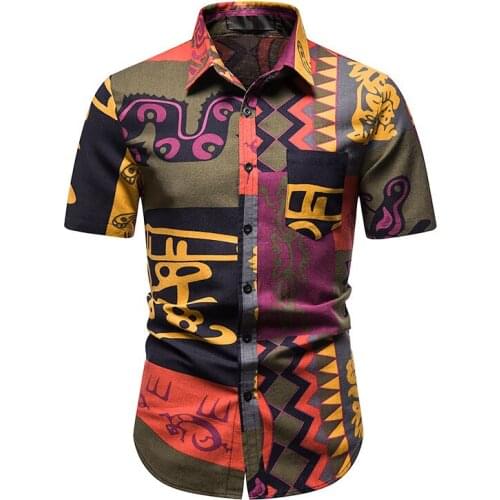 Mens Hawaiian Shirt Casual Men Vintage Floral Print Button Up Shirt Men Beach Party Casual Holiday Shirts Male Chemise Homme 3xl