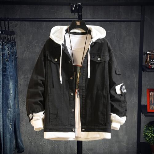 2021 Spring and Autumn Jacket Men New Fashion Casual Men Spliced Ripped Hooded Slim Mens Single-breasted Denim Jacket