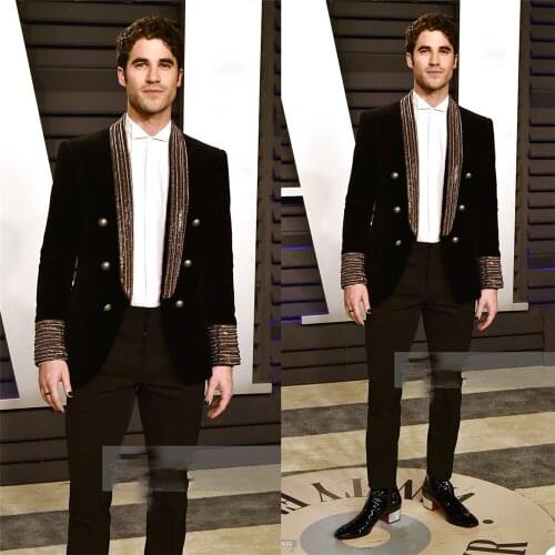 Unique Design Celebrity Mens Customized Wedding Tuxedos Red Carpet Men Wear Dinner Prom Party Blazer (Jacket+Pants)