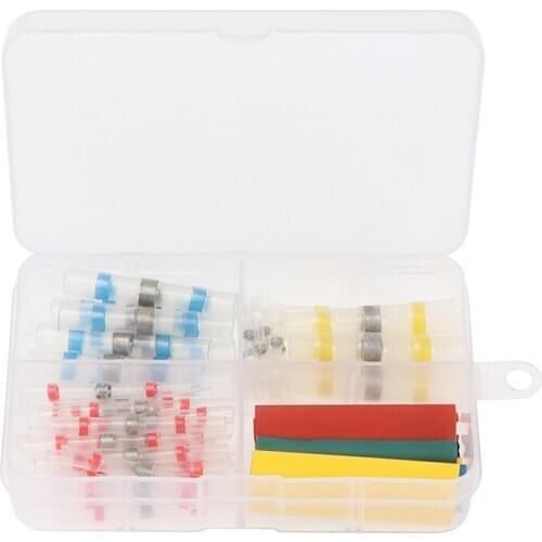 50PCS Solder Seal Wire Connectors Kit +13Pcs Heat Shrink Tubes Waterproof Insulated Marine Electrical Butt Terminals