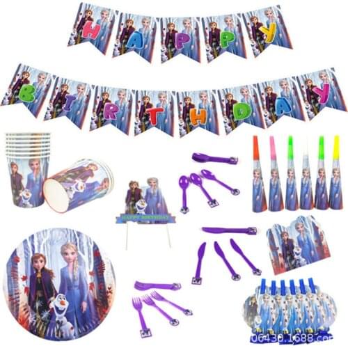 Frozen Party Cartoon Characters Theme Disposable Cutlery Sets Napkins Paper Plates For Child Birthday Supplies Party Decoration