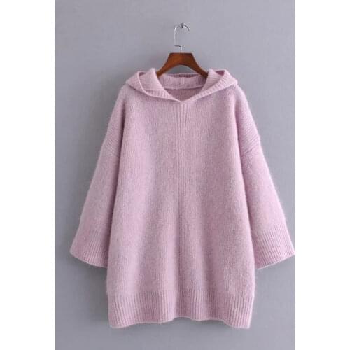 ZA New Autumn Winter Women Hooded Sweaters Pullovers Warm Minimalist Solid Color Knit Shirt Lady Chic Tops XITIMEAO
