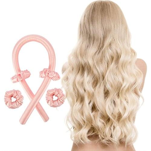 Heatless Curling Wand Headband Lazy Curling Iron Curling Tape Silk Curling Tape Heatless Hair Curling Tape For Curly Hair Pink