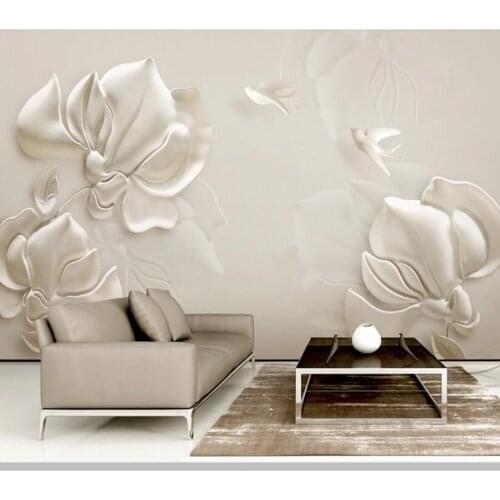Papel de parede Gypsum relief Magnolia flying bird white 3d stereo wallpaper mural,living room bedroom wall papers home decor