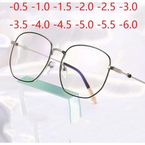 Anti Blue Light Metal Glasses Women Big Frame Spectacles Photochromic Eyeglasses Prescription 0 -0.5 -1.0 -1.5 -2.0 To -6.0