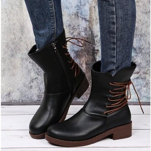 FALL/WINTER 2021 new womens shoes cross-strap mid-barrel, large, low-heeled Martin boots