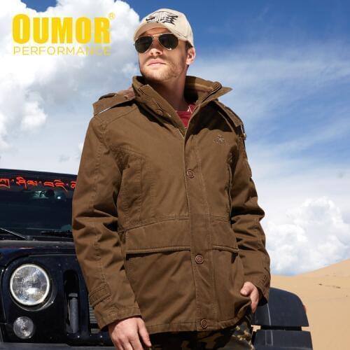 Oumor Men Winter Long Casual Thick Fleece Warm 2 In 1 Jacket Parkas Coat Men Autumn Cotton Military Army Cargo Jacket Parkas Men
