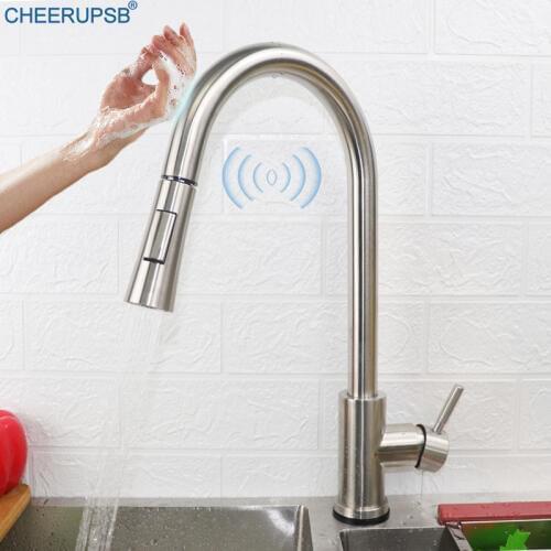 Touch Kitchen Faucet Smart Sense Automatic Crane Single Handle Deck Mount Sensitive Tap Single Hole Pull Down Faucet with Sensor