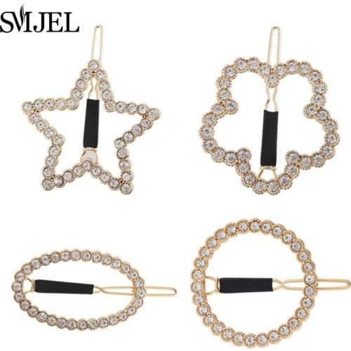 SMJEL Vintage Flower Star Hairpins Women Girls Metal Bridal Hair Pins Crystal Zirconia Jewelry Wedding Hair Accessories Ornament