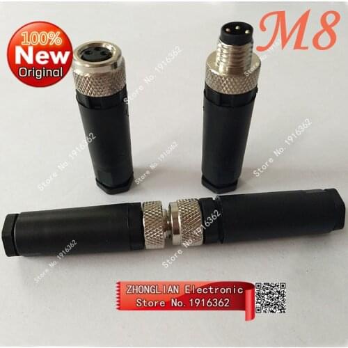 1pcs M8 connector stock M8 connecting wire 3 core 4 core female waterproof aviation plug sensor straight male/female head