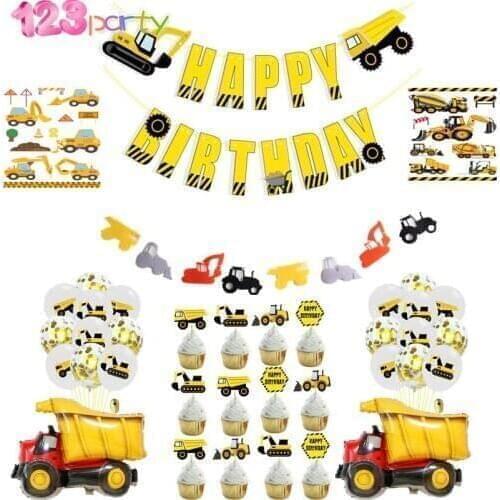 Construction Engineering Excavator Party Supplies Set Excavator Party Supplies Balloons Baby Shower Childrens Birthday Decor