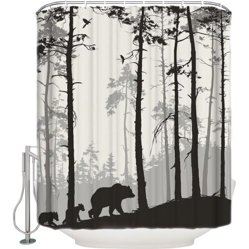 Home Shower Curtains Silhouette Bear Pine Tree Luxury Bathroom Curtain Waterproof Fabrics Washroom Shower Curtains