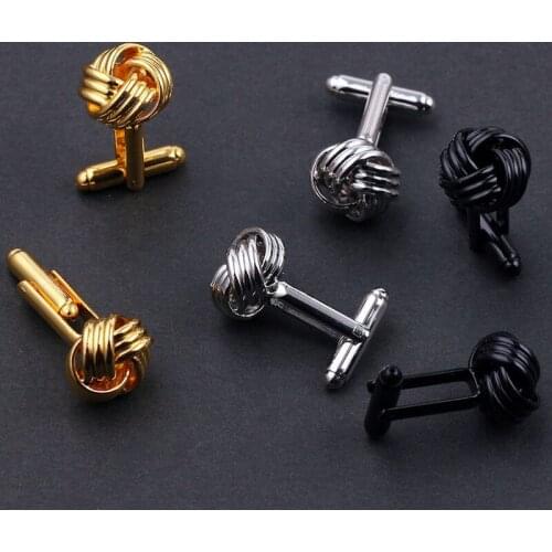 Knot Cufflinks for Men Shirt Cufflinks Silver Gold Color Plated Unique Fashion Business Wedding French Cuff Links