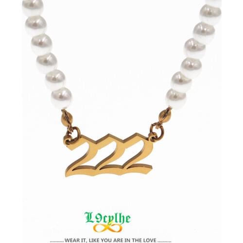 Pearl Chain Choker 222 666 777 888 999 111 555 333 444 Angel Number Pendant Necklaces For Women Boho Jewelry Gold Devil Necklace