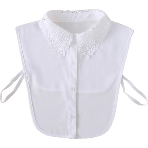 Women Sweet Floral Lace Jacquard Lapel False Fake Collar Button Down Chiffon Detachable Half Shirt Blouse Elegant Dickey