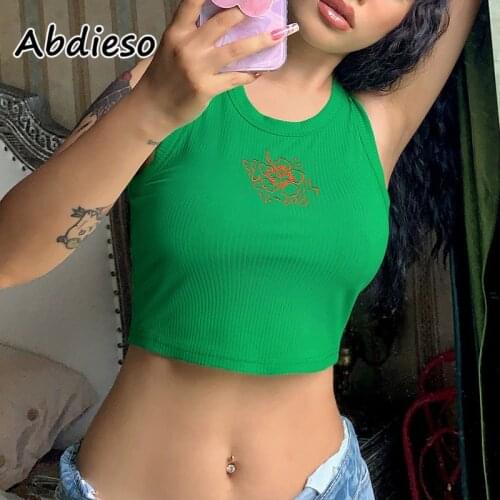 Abdieso Green Summer Ribber Y2K Tank Top Women 2021 Print Sleeveless Basic Casual Skinny Sexy Crop Tops Fashion Streetwear