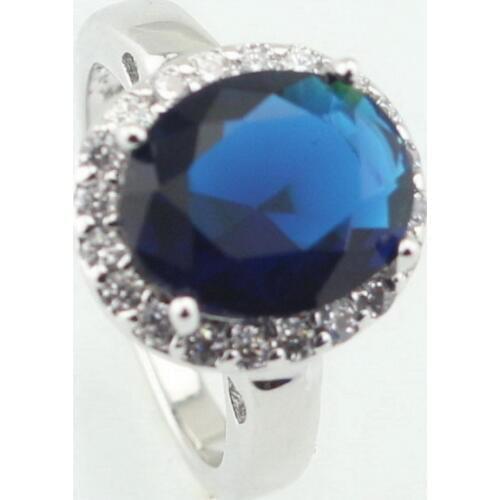 WPAITKYS Oval Blue Cubic Zirconia White Stone Silver Color Ring For Women Flawless Crystal Jewelry Size 6 7 8 9 10 Free Gift Box