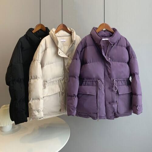 2020 Women Winter Coat Long Sleeve Stand Collar Warm Thick Coat Women Cotton Jacket Coat With Belt Design Casaco Feminino