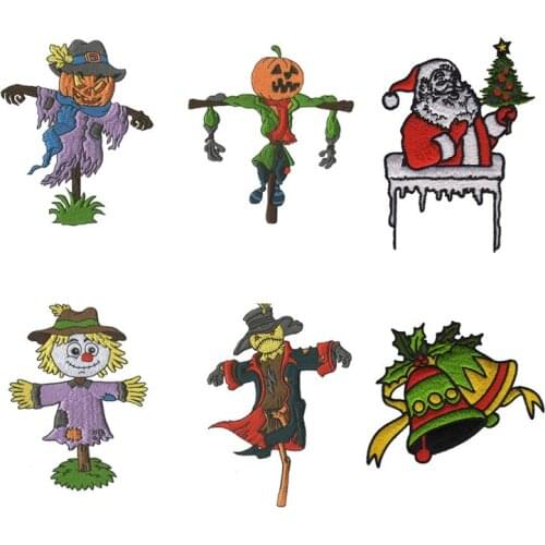 10pcs/lot Christmas Halloween Embroidery Patch Santa Bell Backpack Clothing Decoration Accessories Iron Heat Transfer Applique