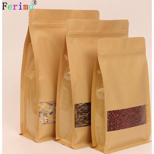 100pcs Tea eight side sealing, sanding, window, kraft paper self sealing bag snack food bag self-supporting bag