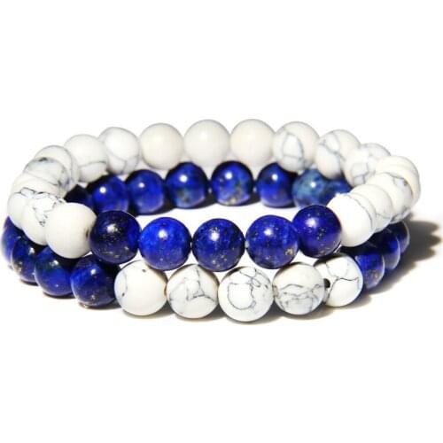 2PCS/Set Lapis Lazuli Beaded Bracelet Natural Stone Jades Agat Couple Distance Bracelets For Women Men Best Friend Jewelry Gift