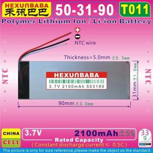 2pcs [T011] 3.7V 2100mAh [503190] NTC; Polymer lithium ion / Li-ion battery for tablet pc,POWER BANK,cell phone;GPS