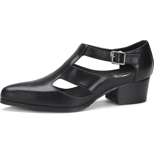 2021 New Summer Sandals Mens PU Leather Buckle Hollow Breathble High Heels Mens Shoes Casual Rome Style Trendy Shoes For Men