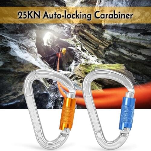 25KN Twist Locking Gate Carabiner Certified Auto Lock D-ring Buckle Climbing Rappelling Canyoning Hammock Locking Clip