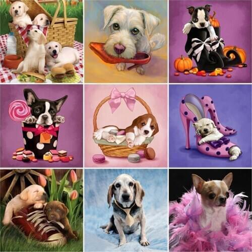 DIY 5D Diamond Painting Dog Cute Pug Diamond Embroidery Cross Stitch Rhinestones Mosaic Full Round Square Drill Animal Art Decor