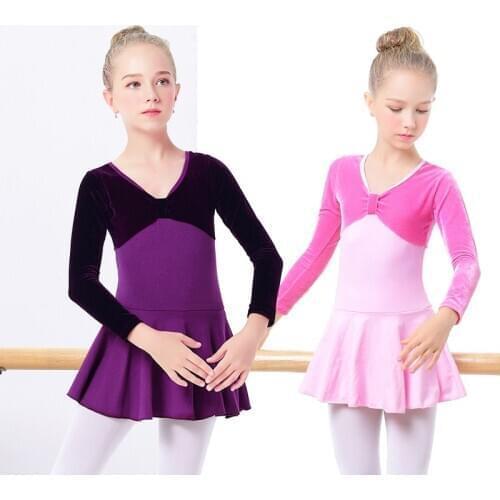 Girls Ballet Dress Kids Dance leotards Cotton Velvet Skirted Leotards Girls Toddler Child Ballet Practice Dance Wear