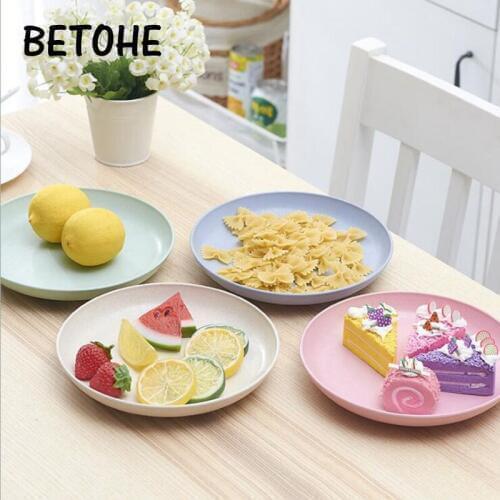BETOHE 1Pc Dinner Plates Colorful Tableware Fruit Saucer wheat straw Plates Snack Dish Kitchen Supplies Dishes Plates