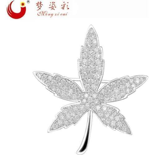MZC Genuine Unisex Silver Plated Crystal Leaf Brooches For Women Broaches Femme Party Pins Bridal Bouquets Vintage Jewelry