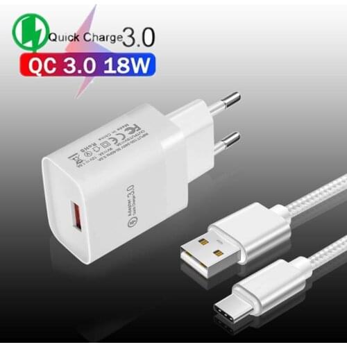 Quick Charge 3.0 18W Fast Charging Micro USB Nylon Cable For Samsung M01 S7 Huawei P10 P9 Lite Realme C21 Phone Charge Adapter