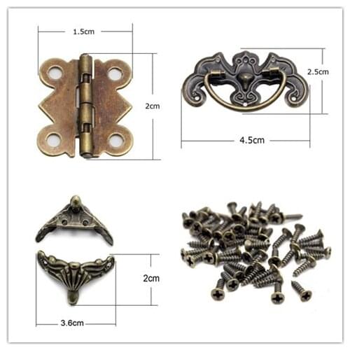 Lucia Crafts Furniture Case Box Corners/Door Hinge 4 Holes Bronze Tone/Drawer Door Pull Handle Knob Hardware G1125