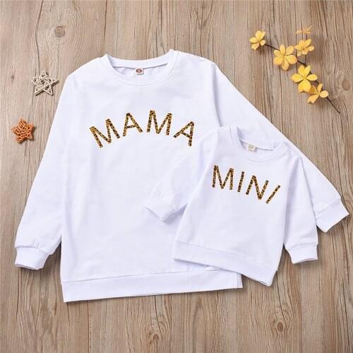 Mother Son Daughter Matching Shirt Long Sleeve Mom Baby Family Letter Clothes Simple Casual Festival Travel Match White Shirt
