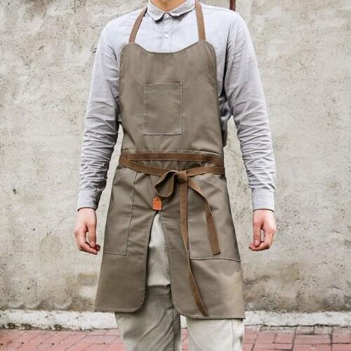 Apron Canvas Korean Fashion Customized Logo Milk Tea Coffee Shop Restaurant Nail Kitchen Overalls Embroidery Barber