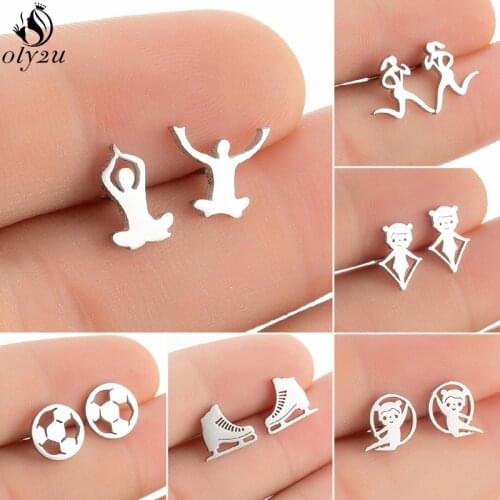 Punk Football Game Geometric Earrings for Women Men Trendy Yoga Skating Run Rugby Baseball Studs Earings Sports Jewelry Gifts