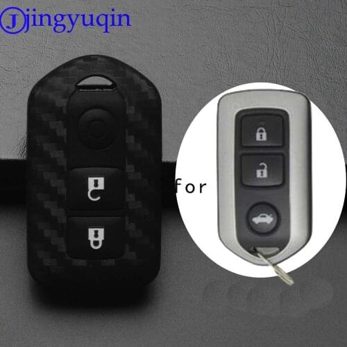 Jingyuqin 3B Remote Car Key Case Carbon Fiber Patten Silicone ForToyota Highlander Camry