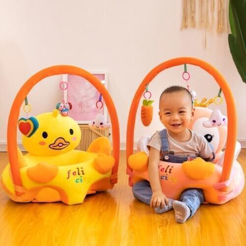 Sofa Set Support Seat Cover Baby Plush Chair Cartoon Learning Sit Plush Chair Toddler Nest Puff Washable With Rod & Toys No Fill