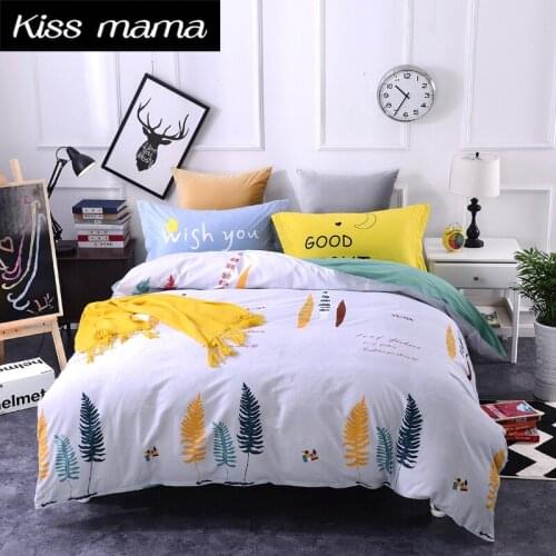 100% Cotton Bedding Set King Size Nordic Duvet Cover Set Custom size bed clothes leaf