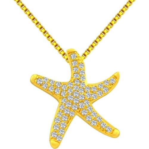 Korean Starfish Pendant 14K Sand Gold Inlaid Zircon Diamond Necklace No Chain for Womens Fine Jewelry Charms Birthday Gifts