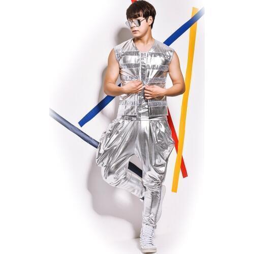 New Fashion 3pcs Sets Men Dance Costume Gold/Silver Suit 2019 DS Party Rave Wear Nightclub Outfits Singers Stage Clothes BL2055