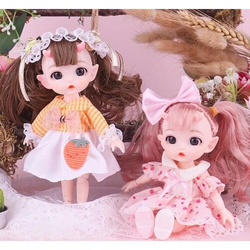 2pcs Unicorn Bjd Doll 13 Movable Joints Kawaii Dolls With Golden Wavy hair Brown Back Eyes Dress Up Hot Toys Best Gift For Girl