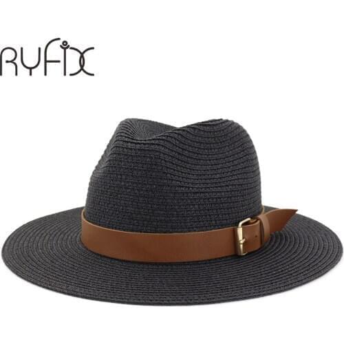 Summer new style mens leather button casual straw hat fashion popular large brim straw hat HA125